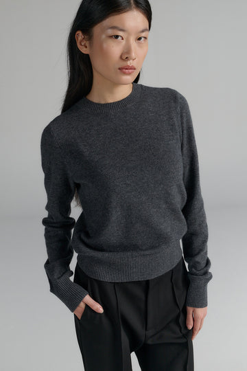 Rhea merino/cashmere crew neck grey melange