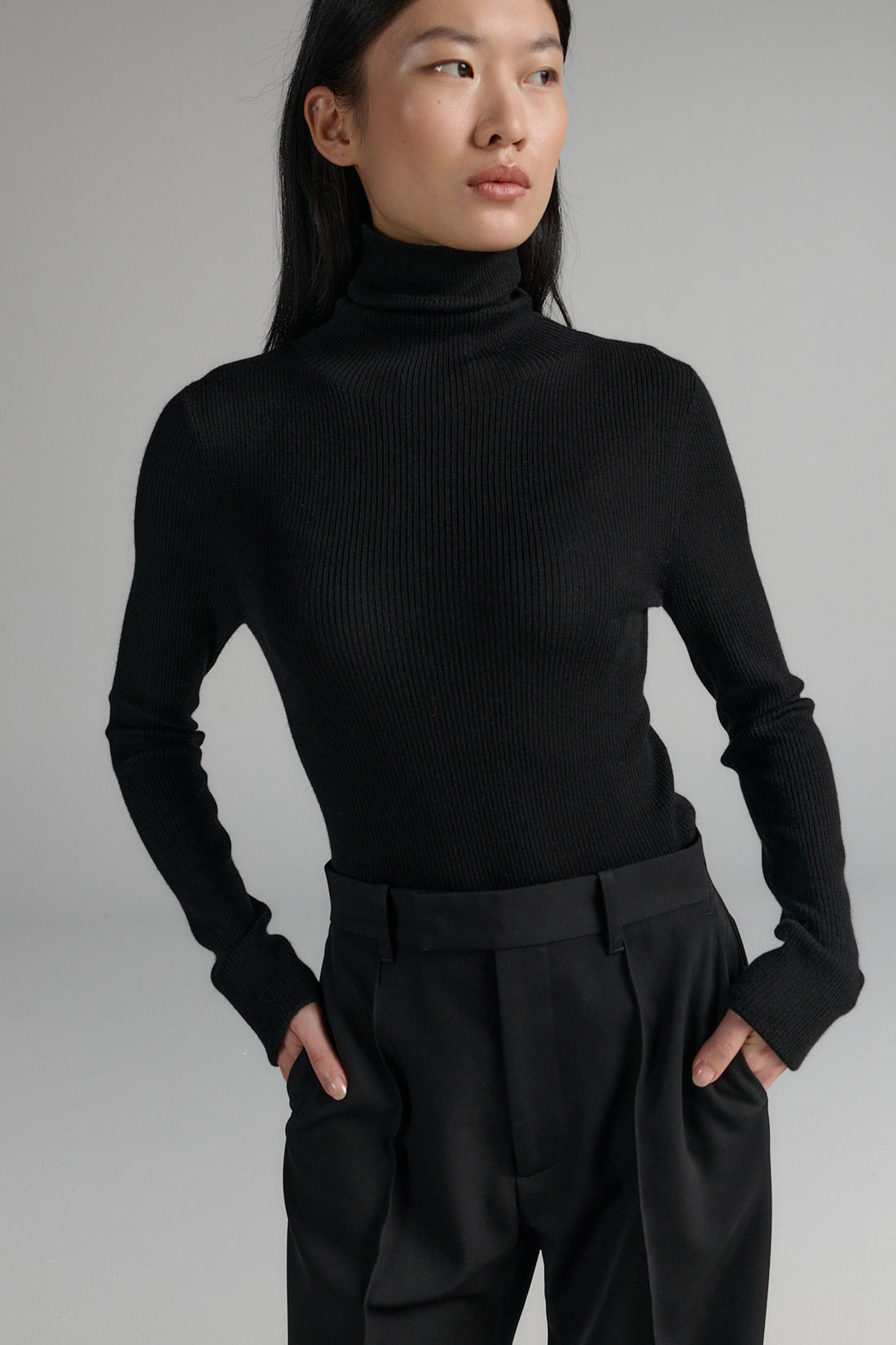 Rhea ribbed turtle neck black