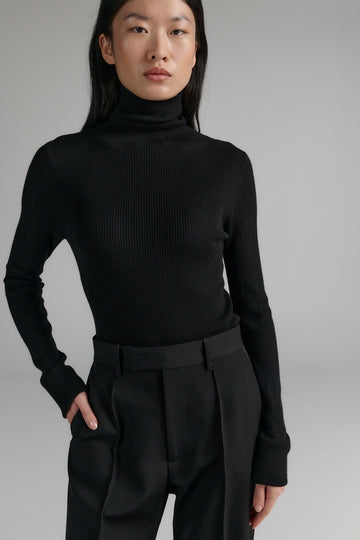 Rhea ribbed turtle neck black