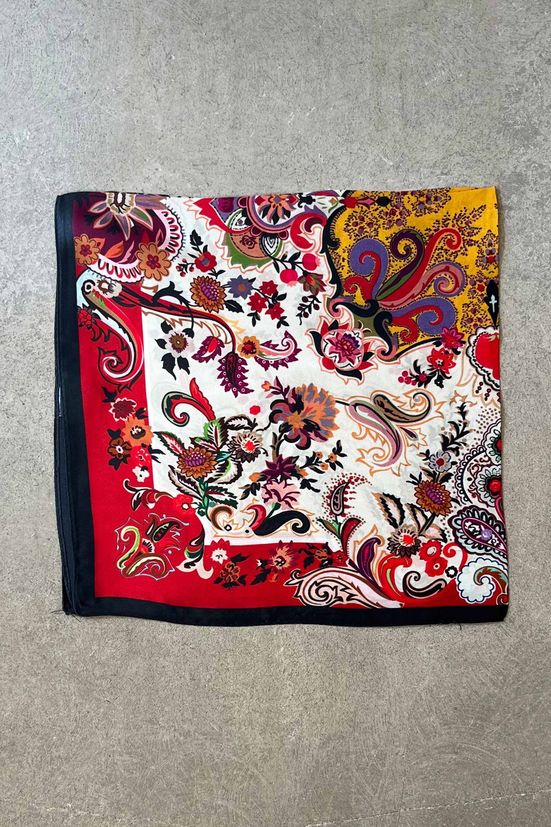 Silk scarf off white/red multi flower and paisley