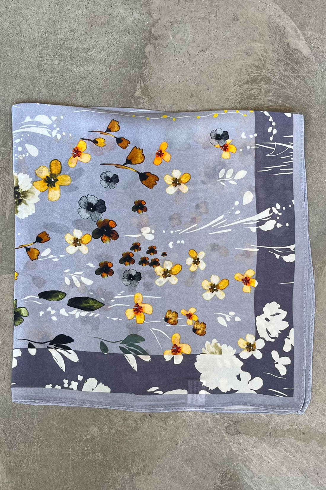 Silk scarf lavender/orange flower