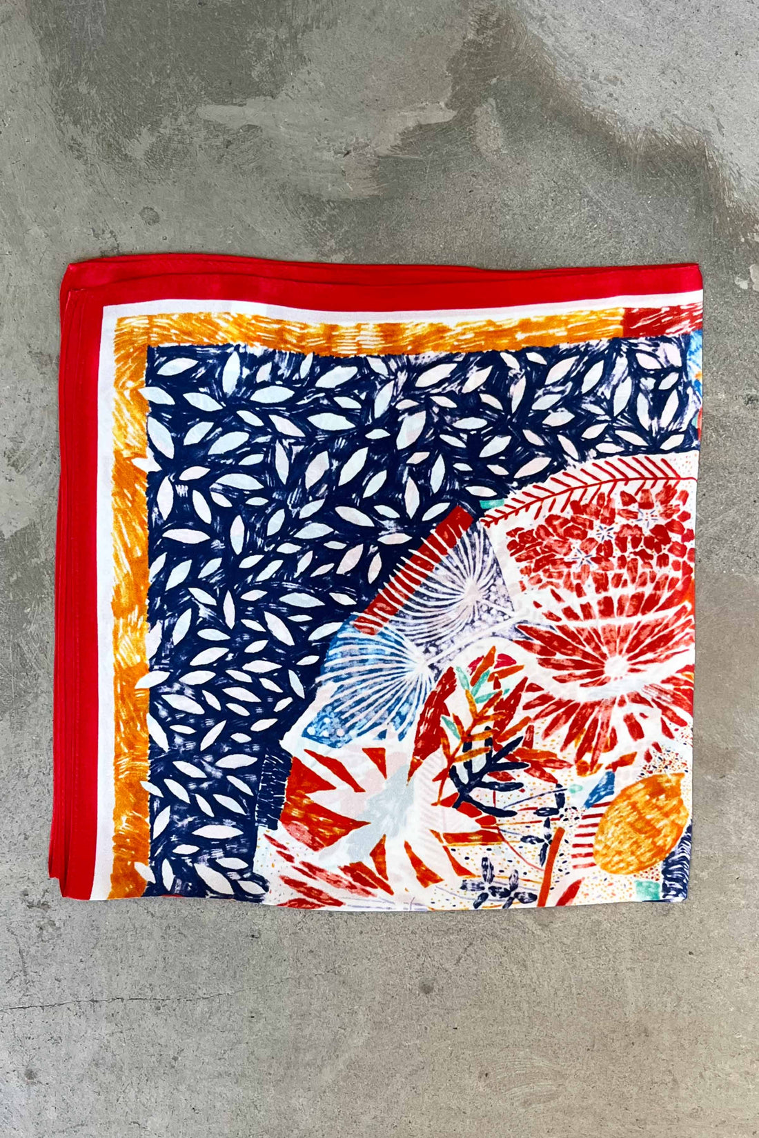 Silk scarf off-white/red/blue/orange multi
