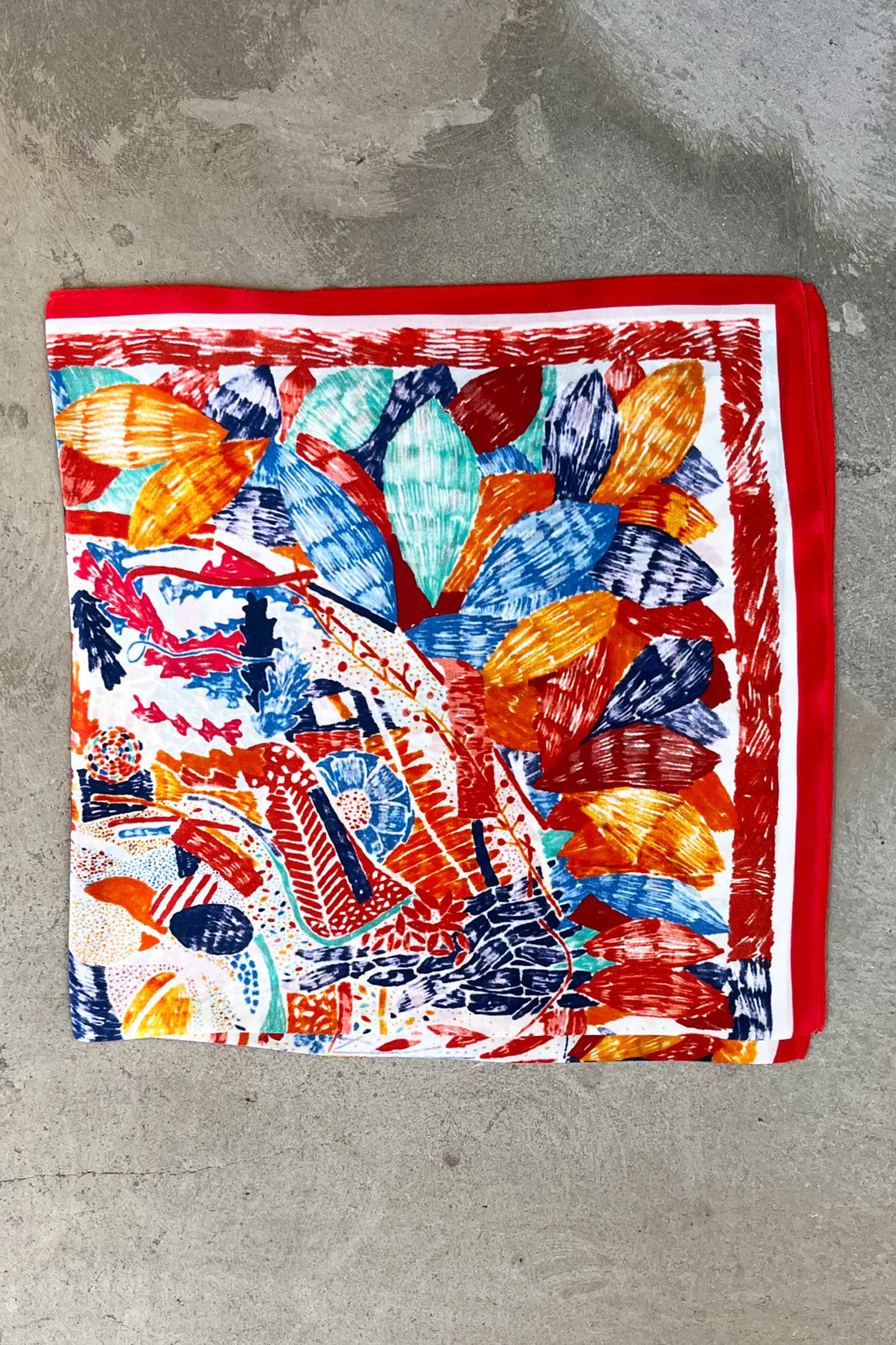 Silk scarf off-white/red/blue/orange multi