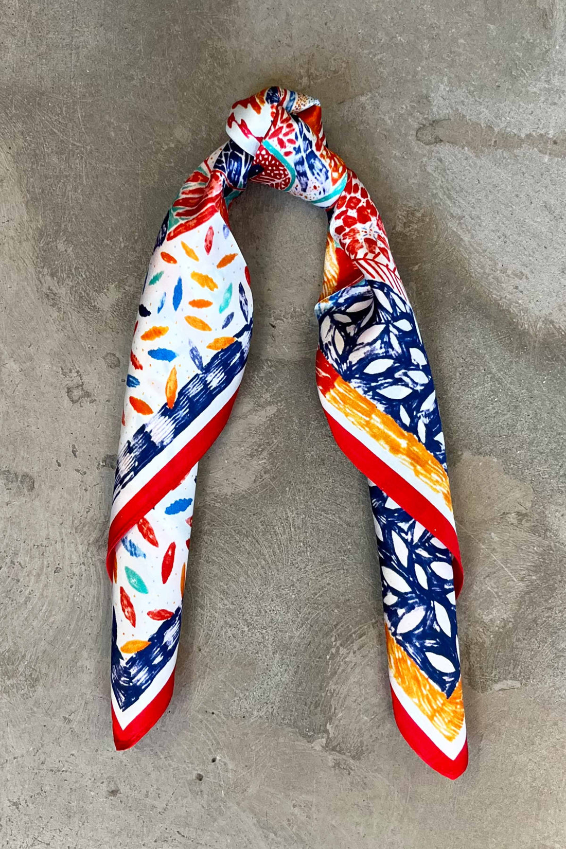 Silk scarf off-white/red/blue/orange multi