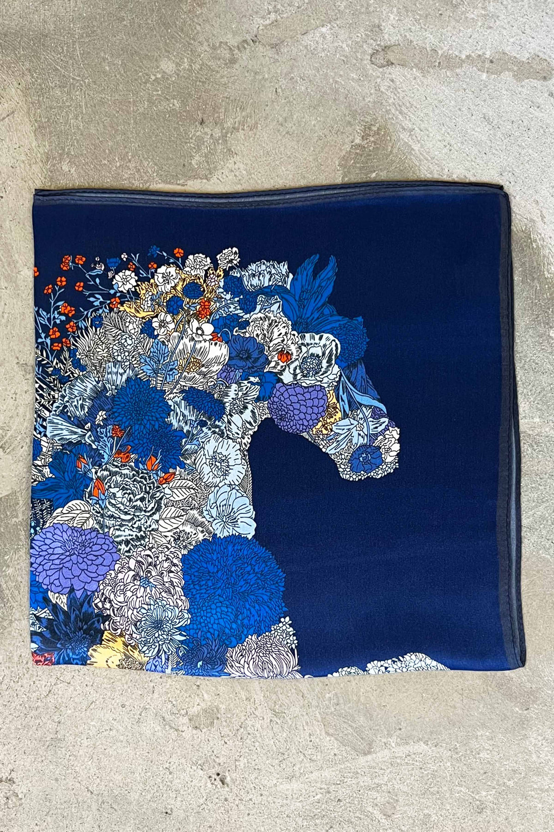 Silk scarf deep blue/bright multi flower