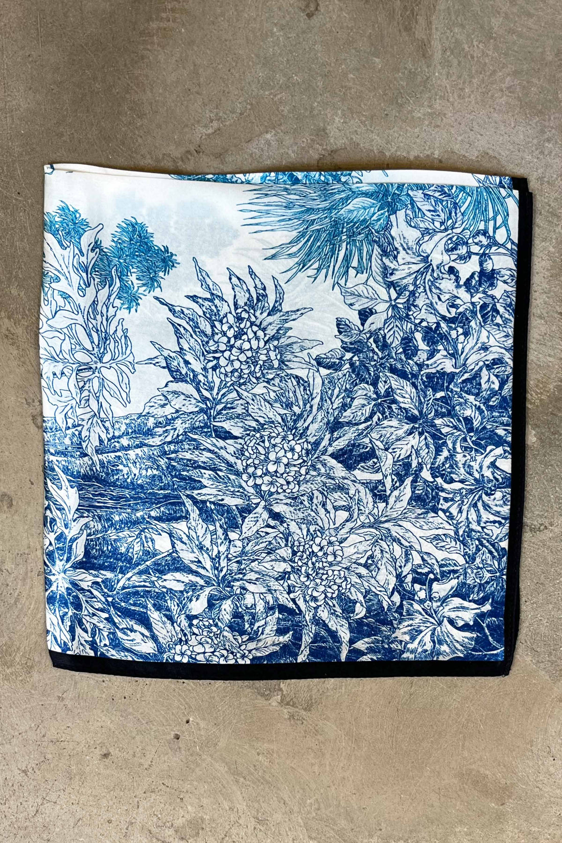 Silk scarf off-white/blue/turquoise flower