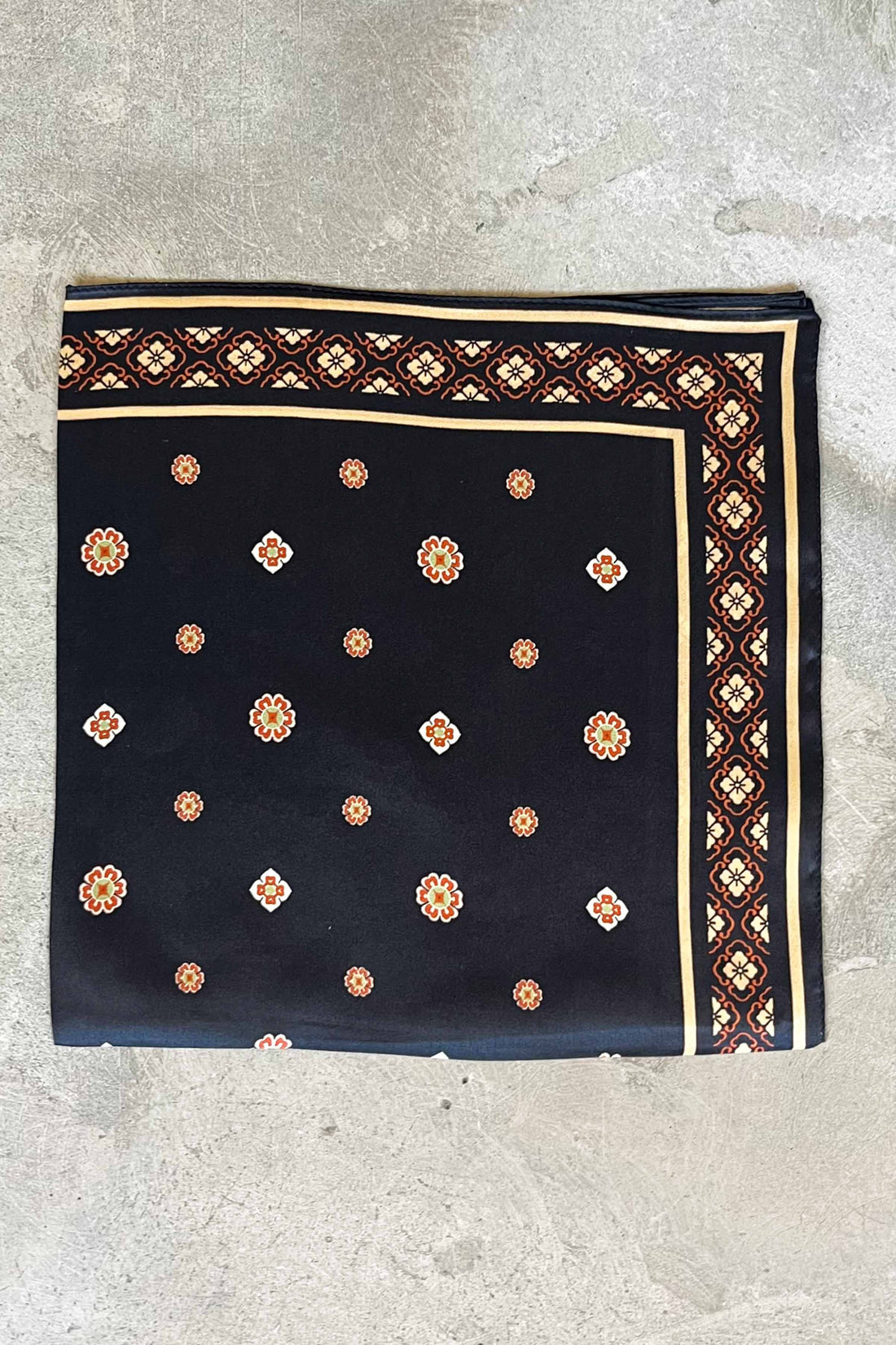 Silk scarf black/cream/orange/lime graphic flower