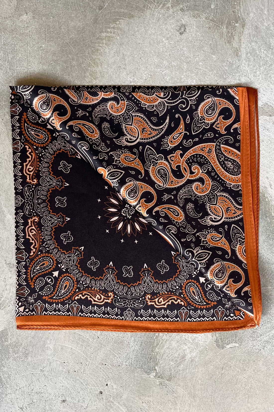 Silk scarf dark brown/rust/orange paisley