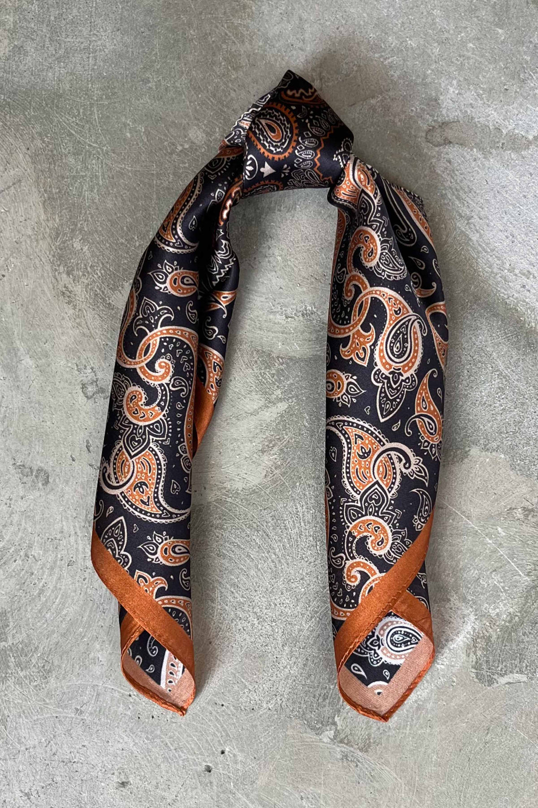 Silk scarf dark brown/rust/orange paisley