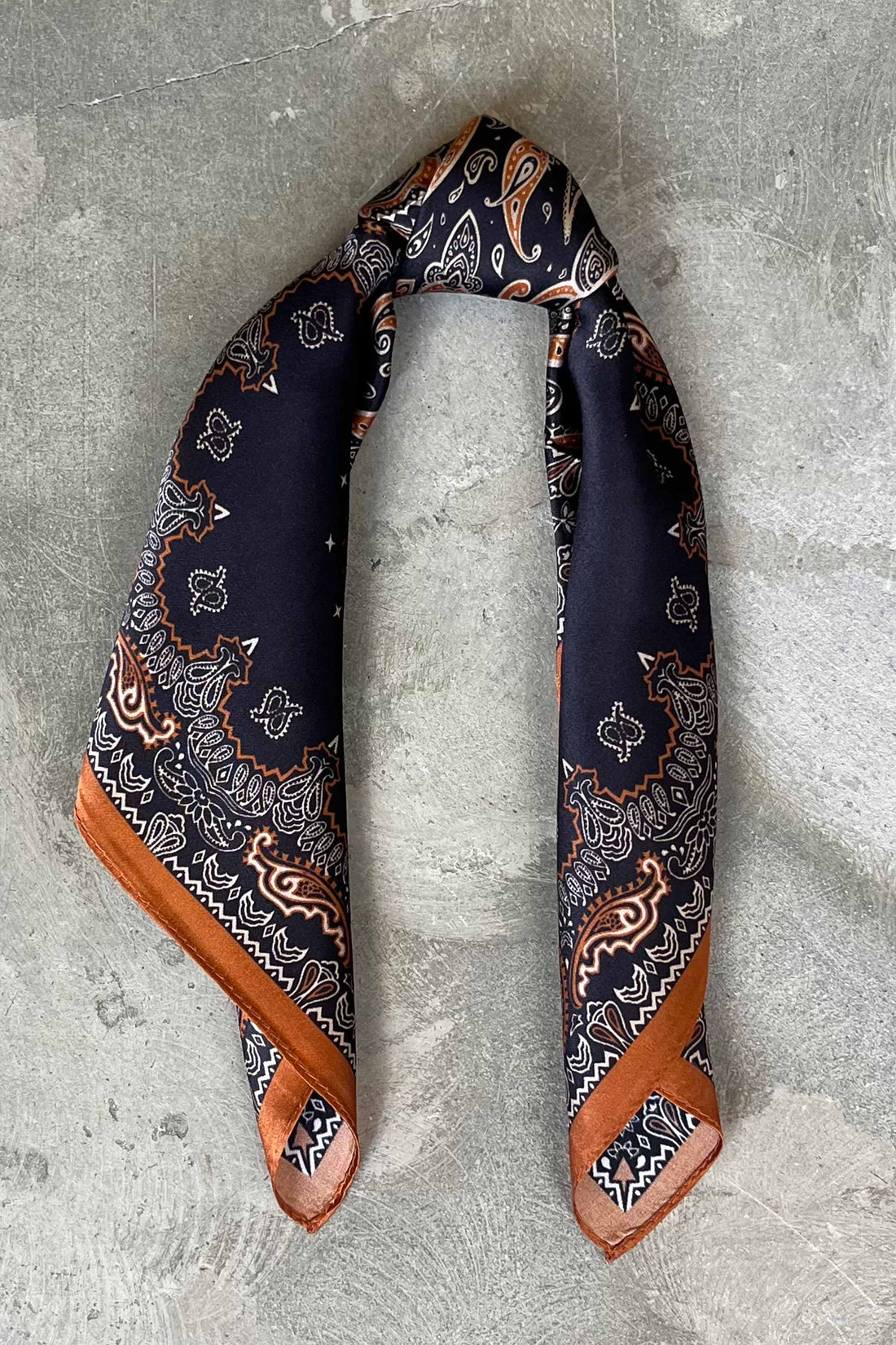 Silk scarf dark brown/rust/orange paisley