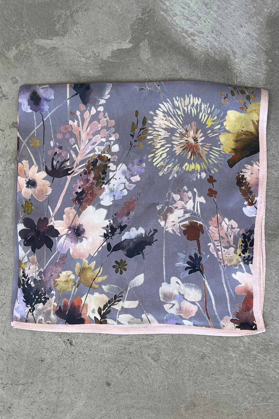 Silk scarf lavender multi flower