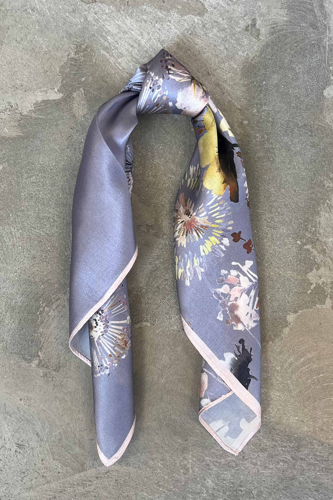 Silk scarf lavender multi flower