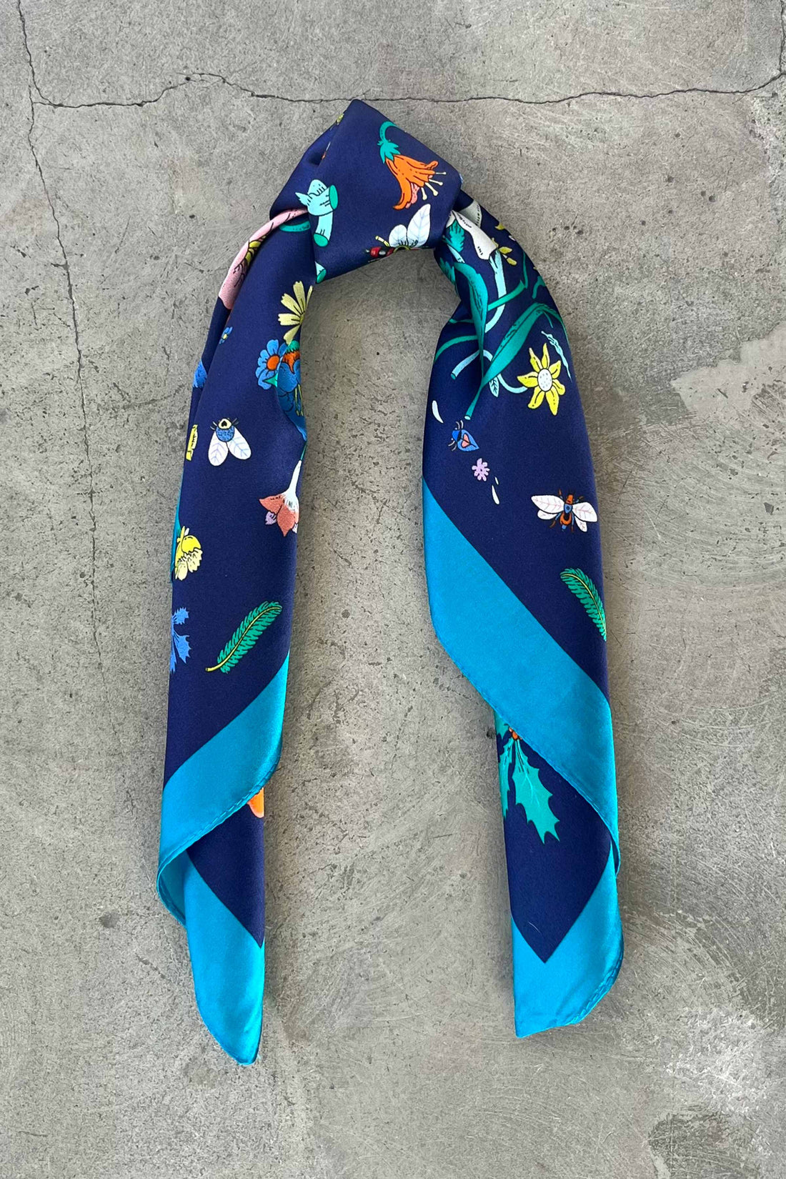 Silk scarf blue/turquoise multi flower