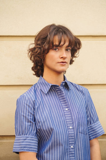 Laura short sleeve shirt dark blue/white stripe