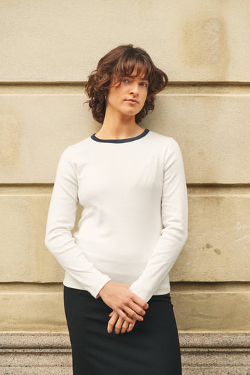 Stella long sleeve t-shirt off-white/ d.blue melange