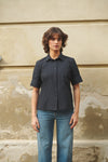 Laura short sleeve shirt dark blue/white stripe