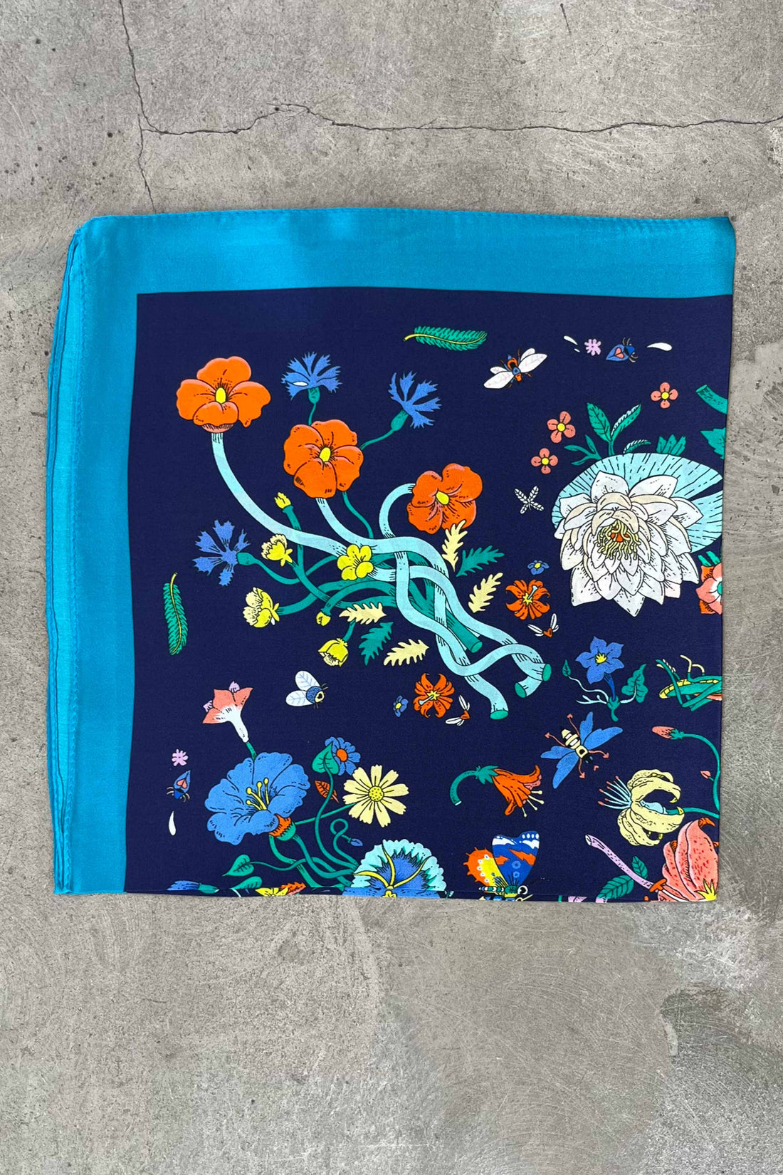 Silk scarf blue/turquoise multi flower