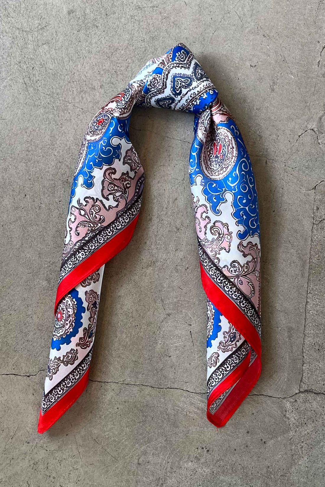 Silk scarf blue/white/rose/red paisley