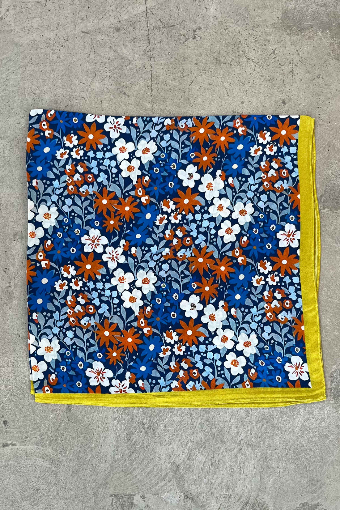 Silk scarf blue/rust/light blue flower