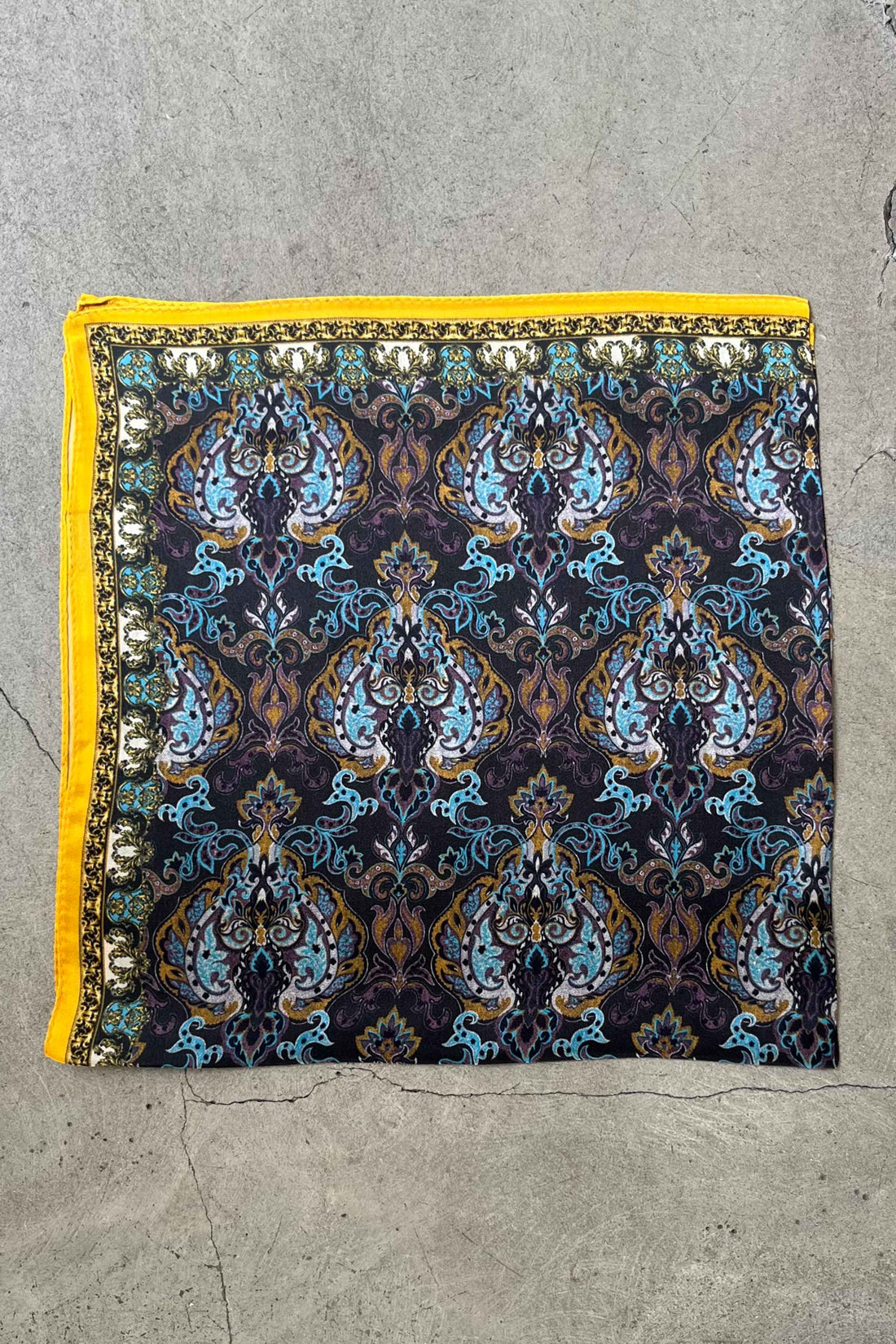 Silk scarf dark brown/purple/blue rococo paisley