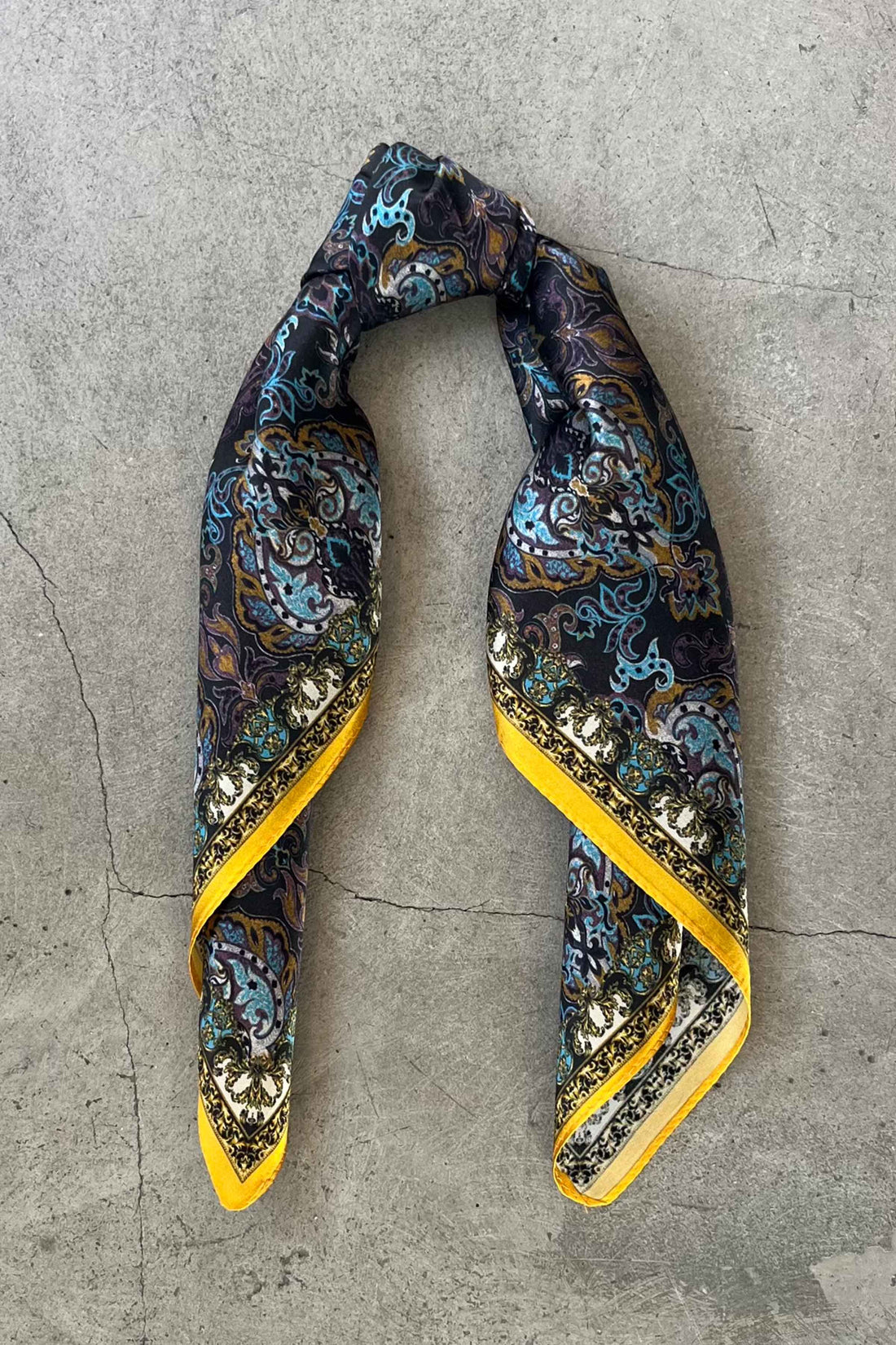Silk scarf dark brown/purple/blue rococo paisley
