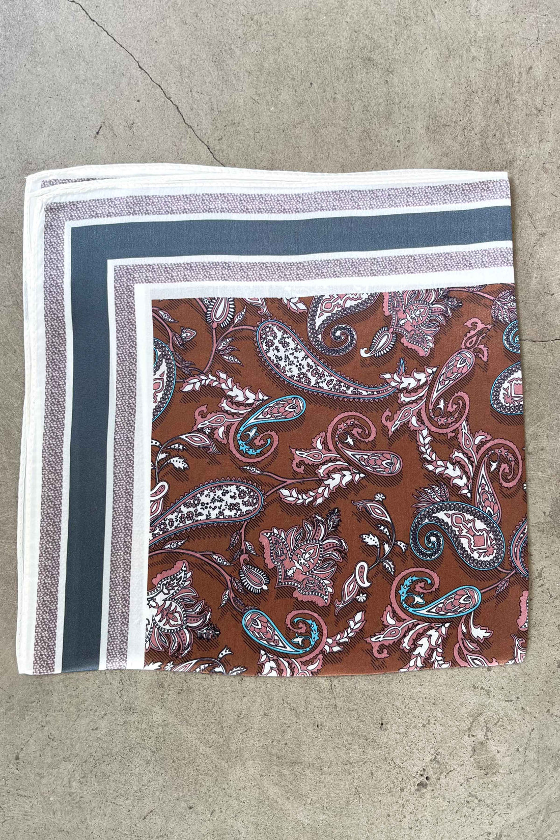 Silk scarf brown/rose/turquoise paisley