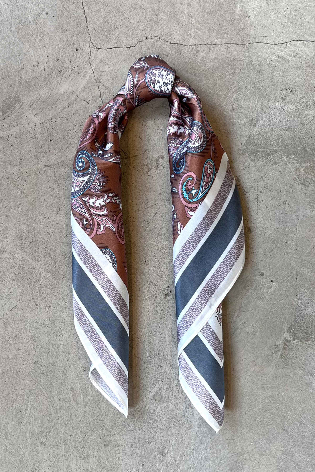 Silk scarf brown/rose/turquoise paisley