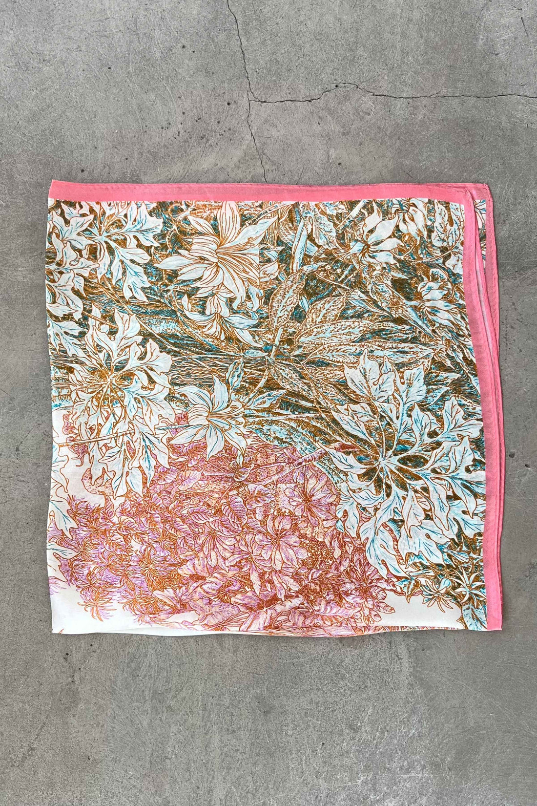 Silk scarf cream/l.pink/orange/turquoise flower
