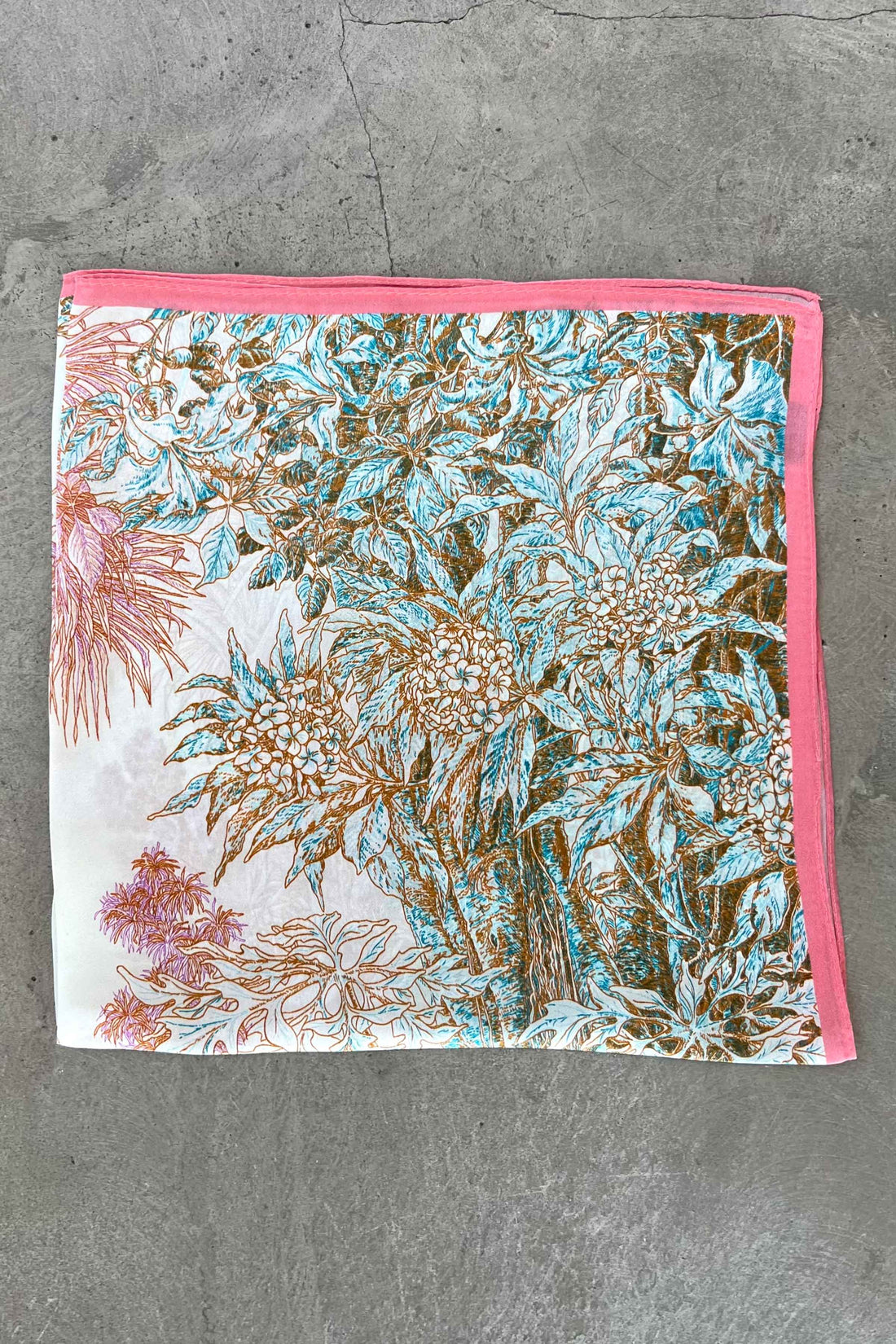 Silk scarf cream/l.pink/orange/turquoise flower