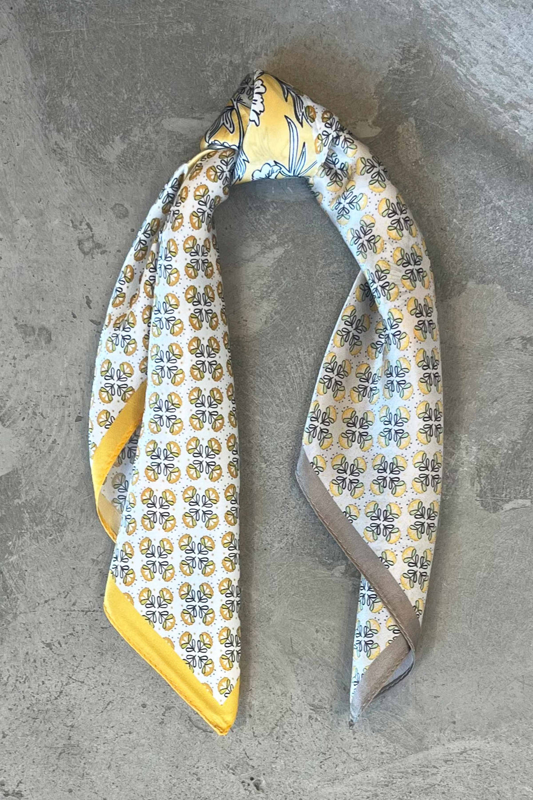 Silk scarf off white yellow graphic flower