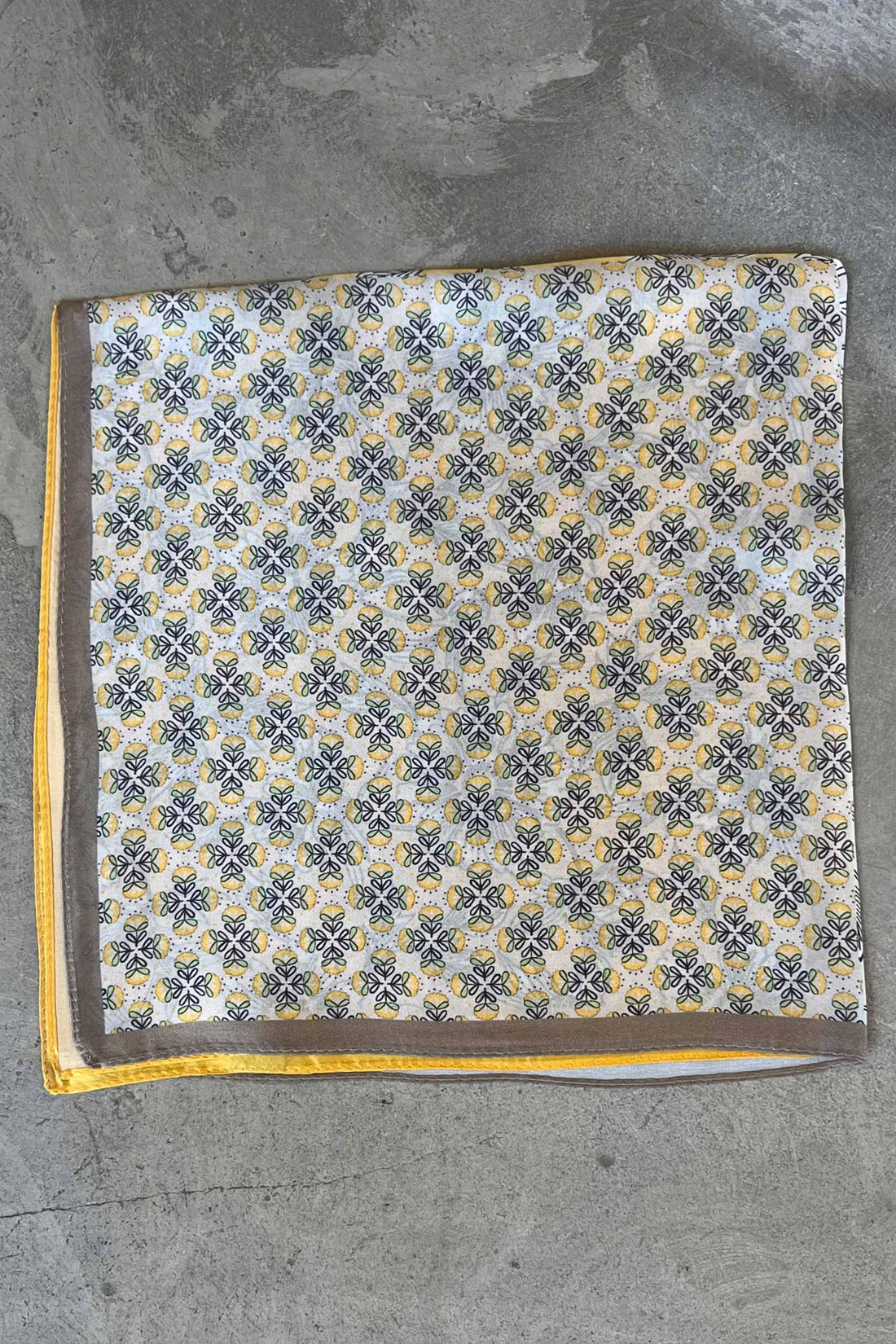 Silk scarf off white yellow graphic flower