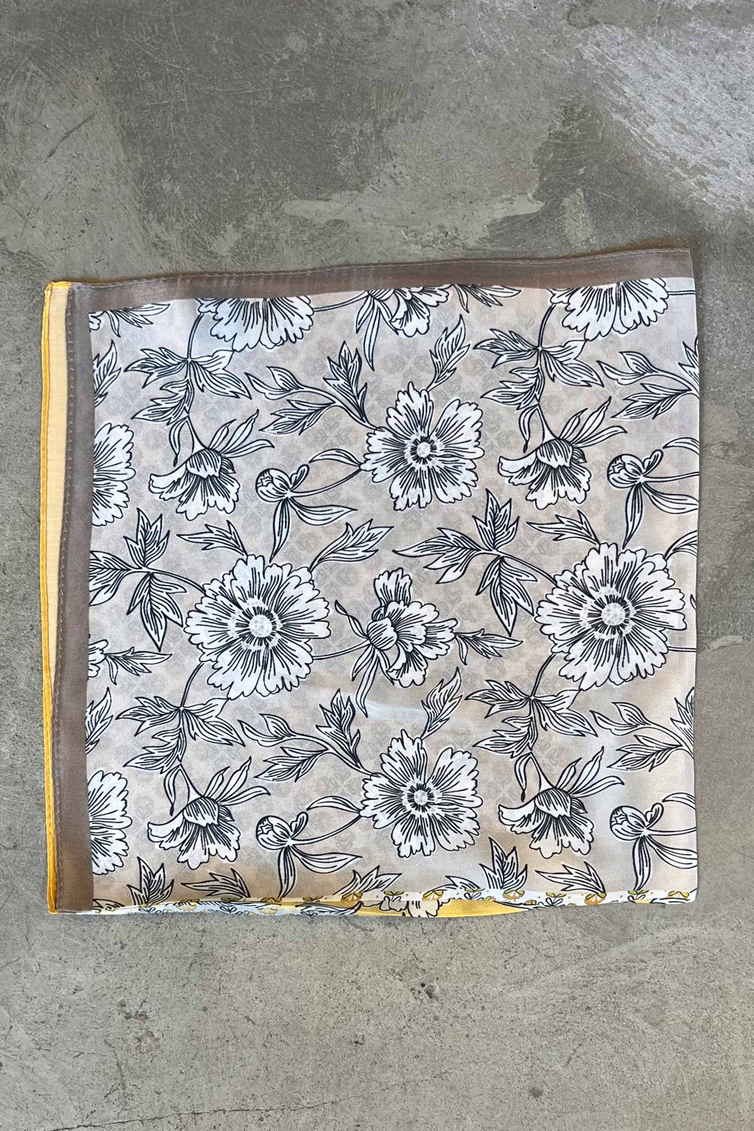 Silk scarf off white yellow graphic flower