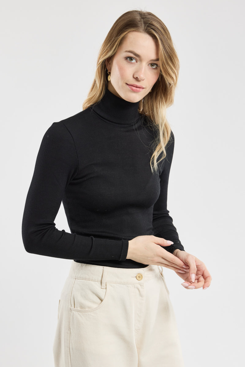 Armor Lux wool/silk rib roll neck black