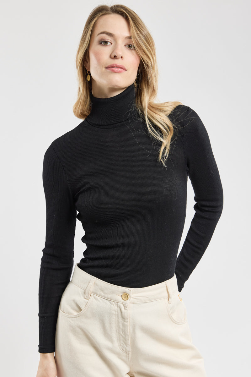 Armor Lux wool/silk rib roll neck black