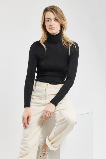 Armor Lux wool/silk rib roll neck black