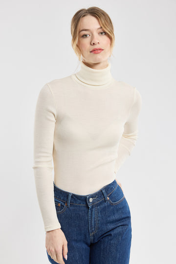 Armor Lux wool/silk rib roll neck ivory