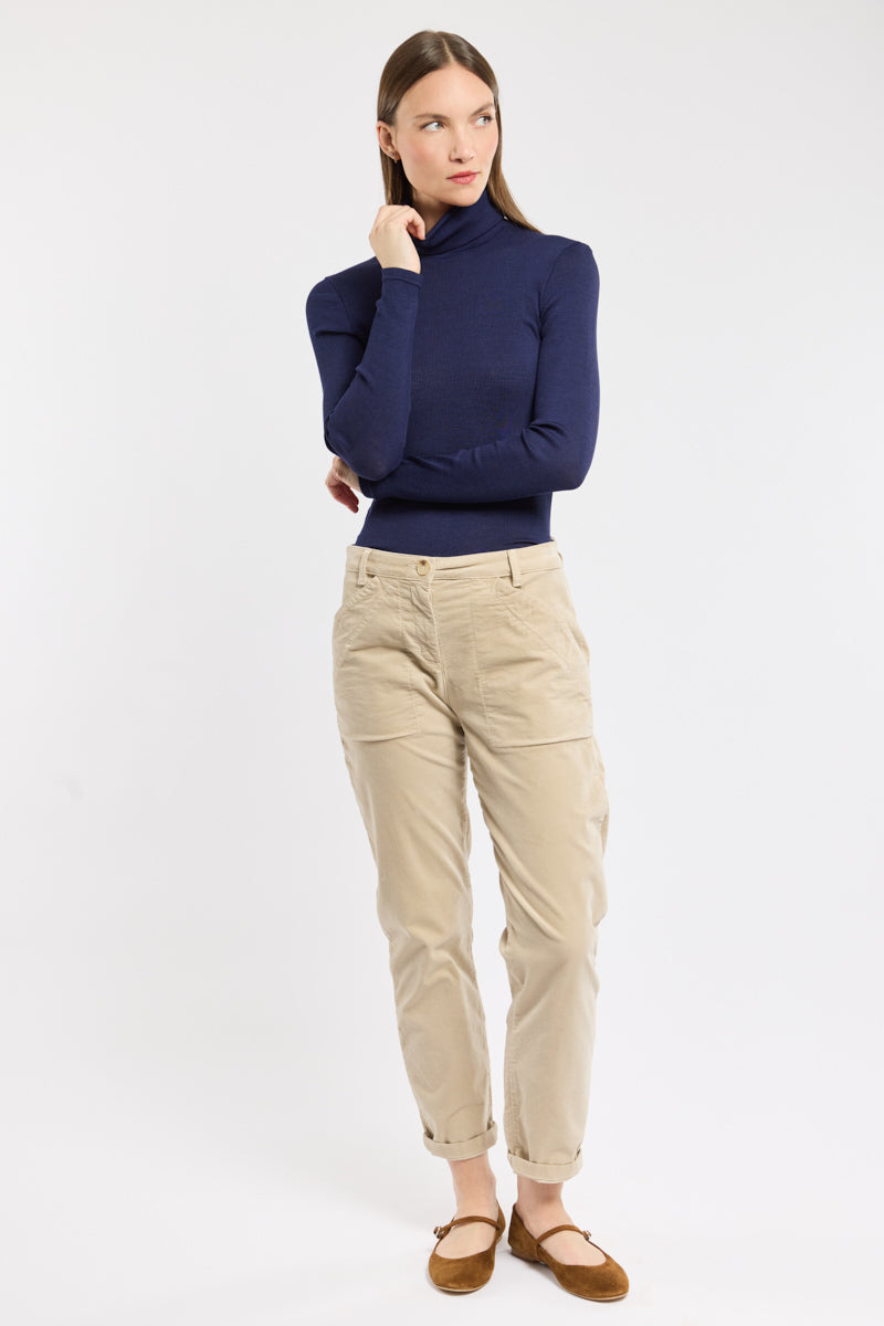 Armor Lux wool/silk rib roll neck indigo