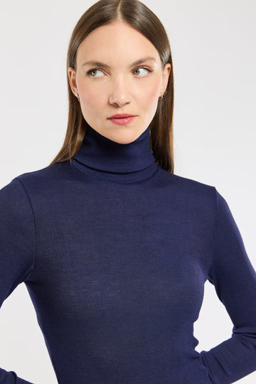 Armor Lux wool/silk rib roll neck indigo