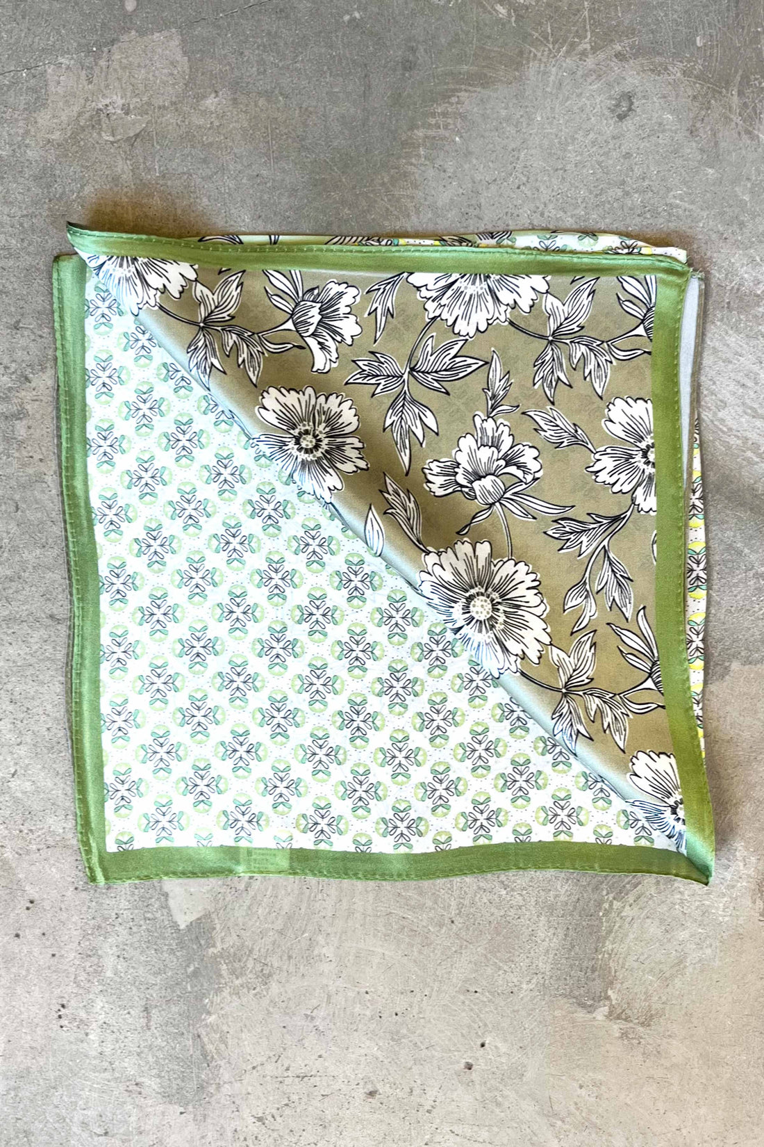 Silk scarf off white mint graphic flower