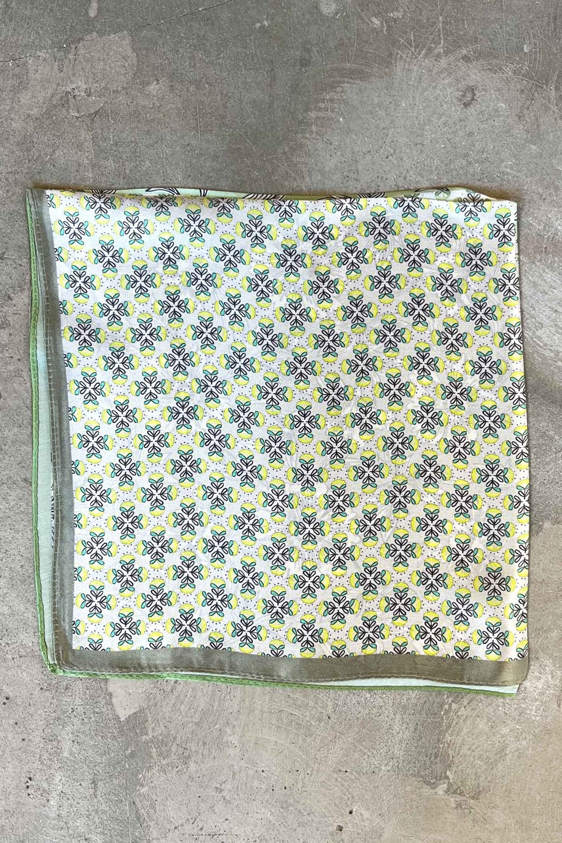Silk scarf off white mint graphic flower