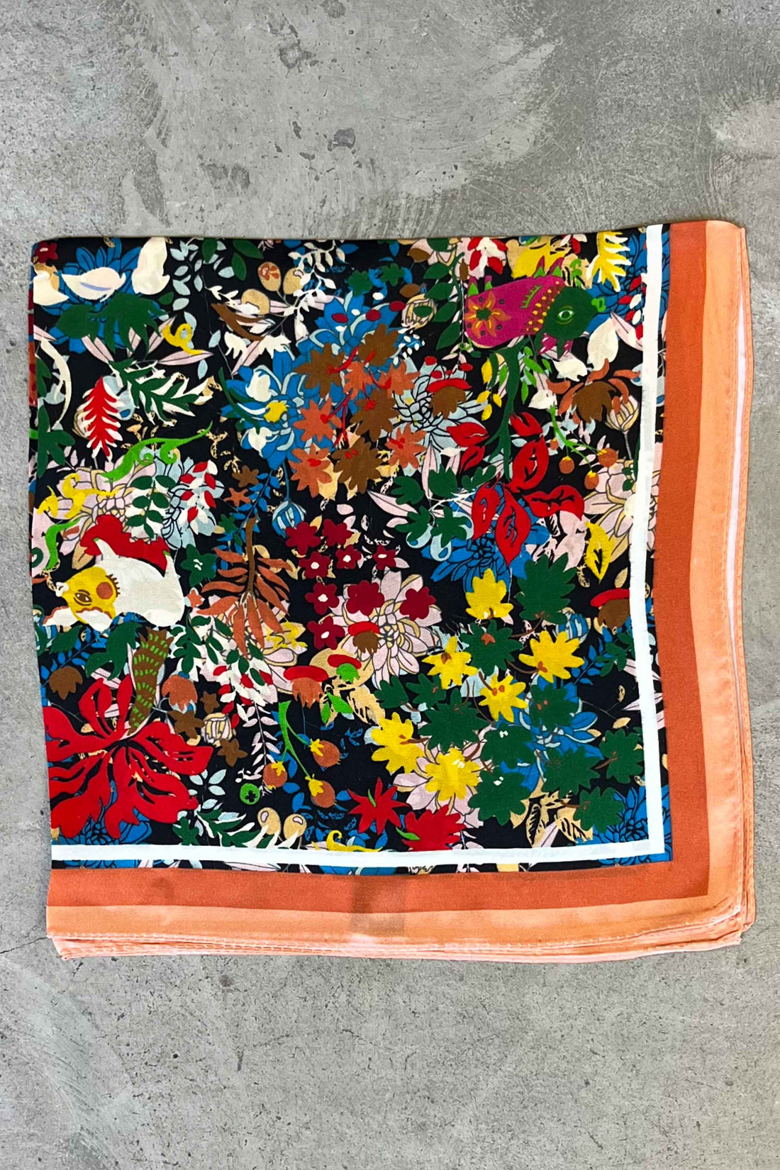 Silk scarf bright multi flower/coral