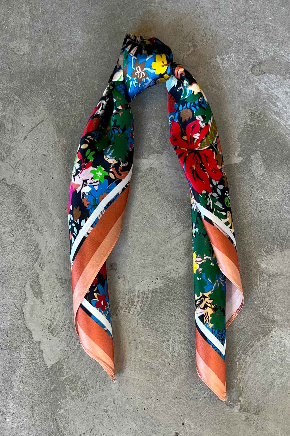 Silk scarf bright multi flower/coral