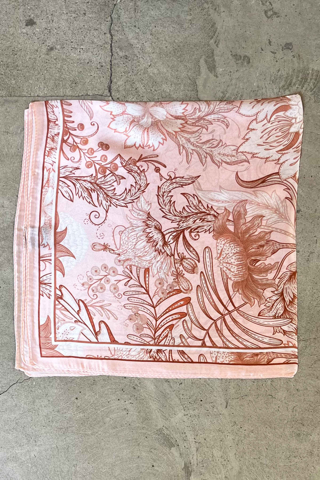 Silk scarf light rose/rust flowers