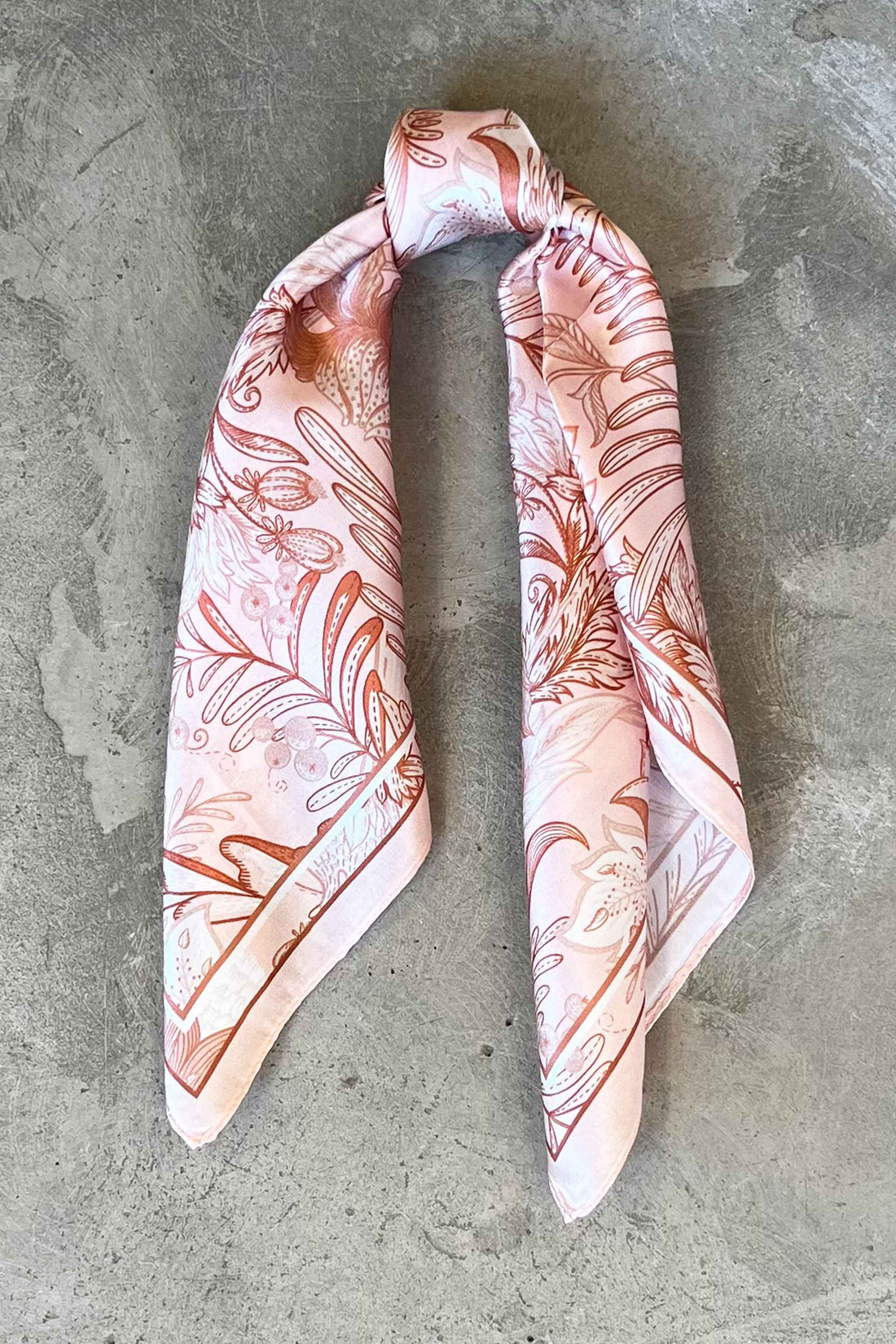 Silk scarf light rose/rust flowers