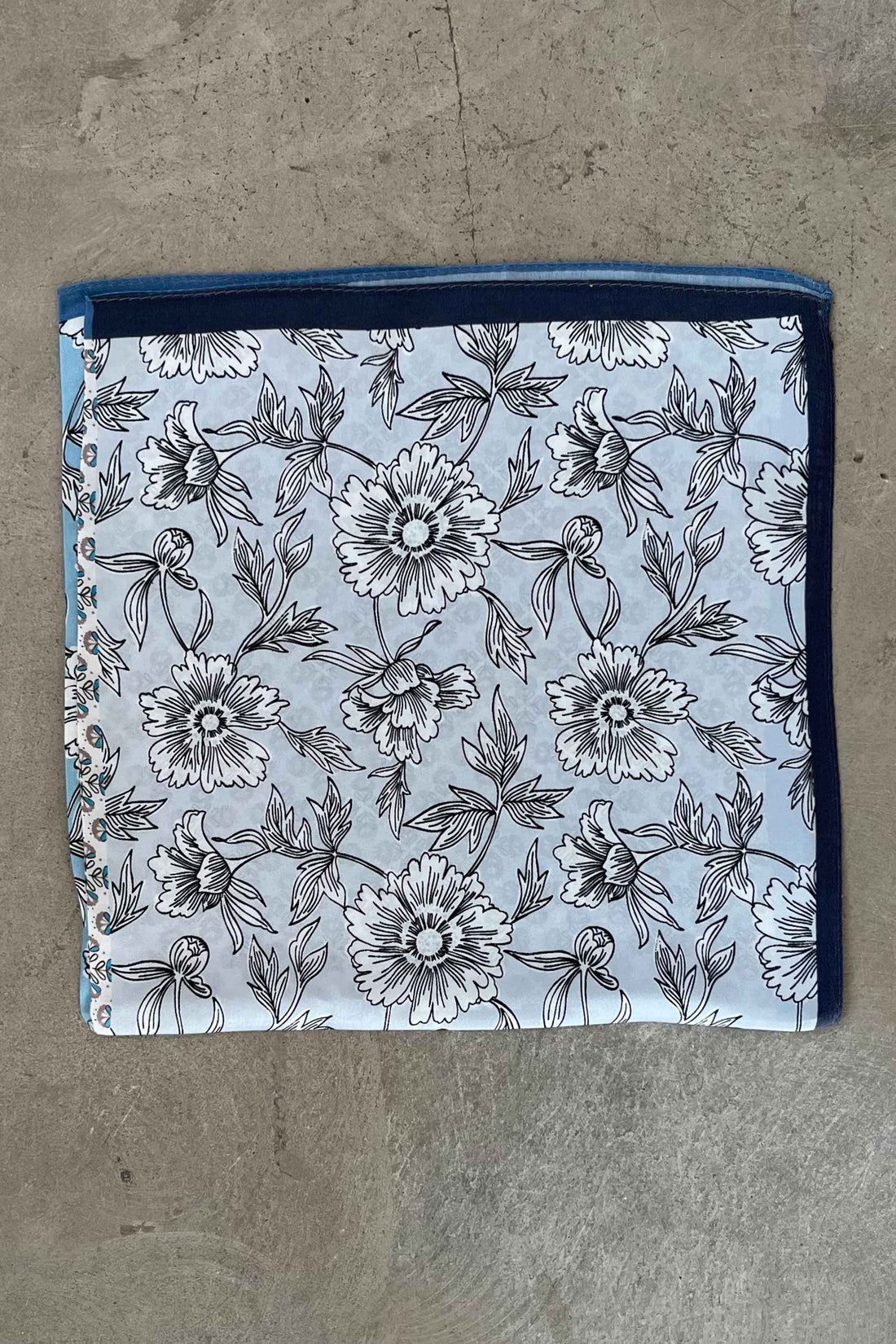 Silk scarf off white blue graphic flower