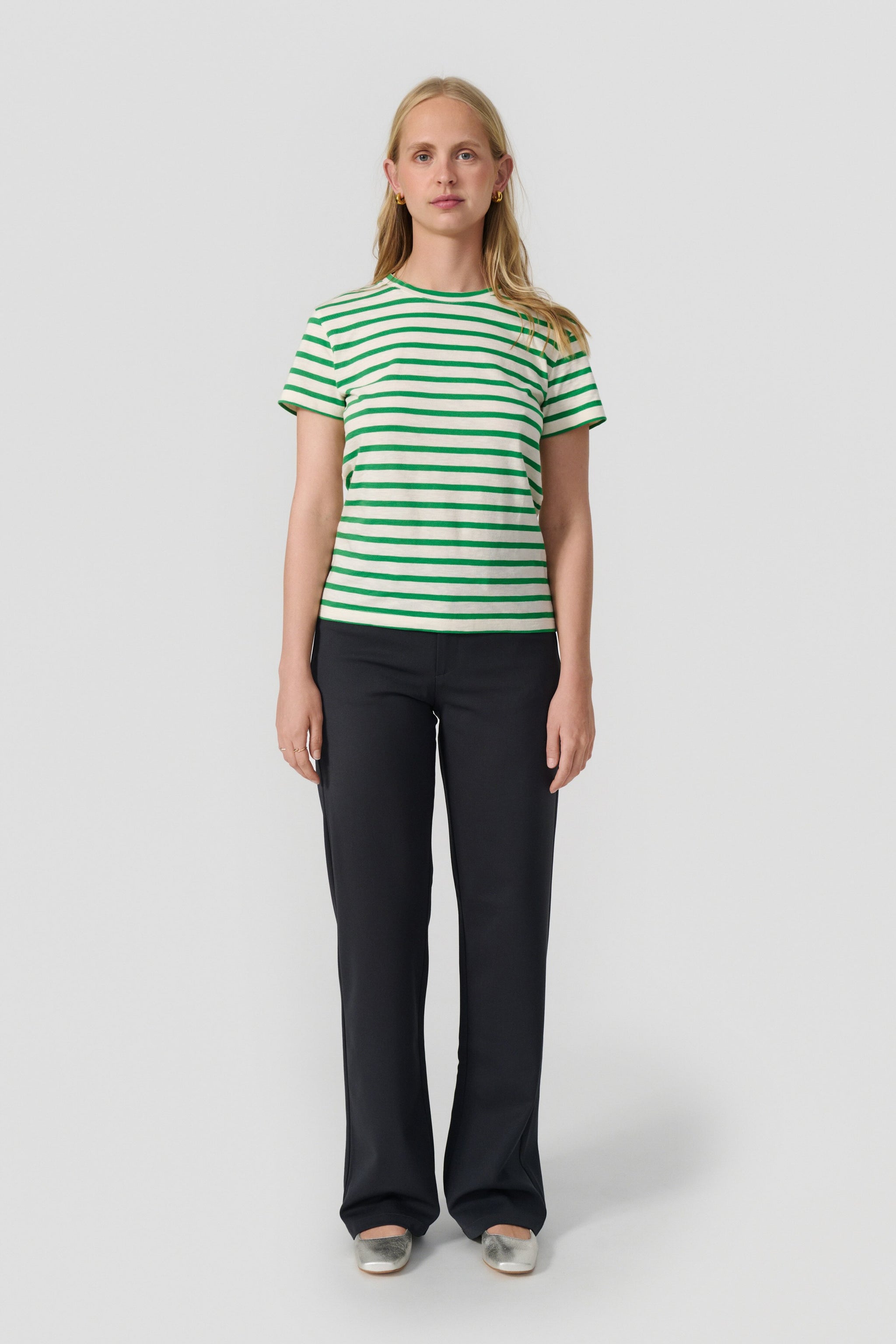 Emily short sleeve t-shirt green/cream stripe – Stig P