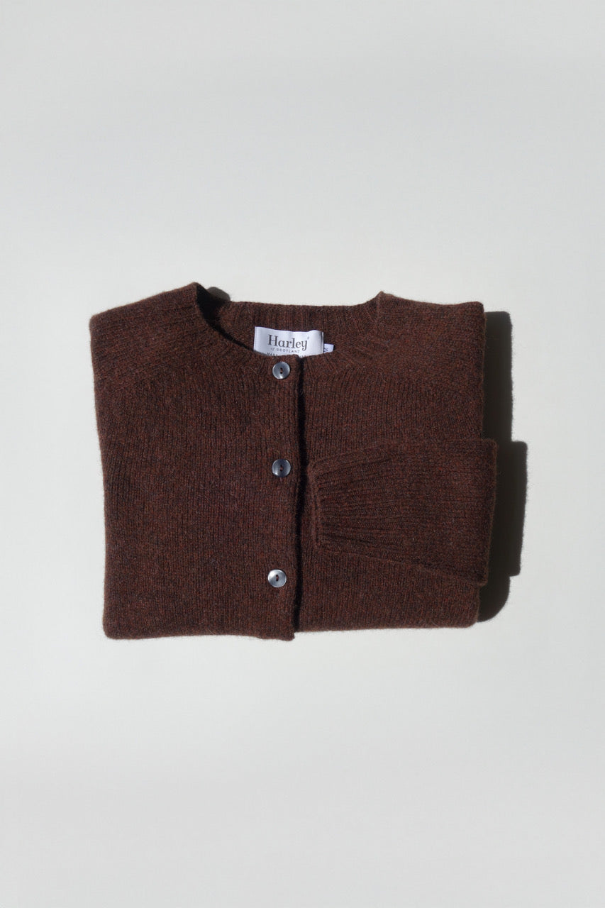 Lambswool crew-neck cardigan marron