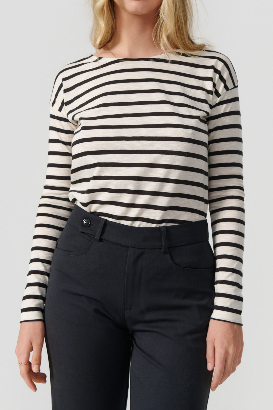 Dorrie long sleeve t-shirt cream/dark brown stripe