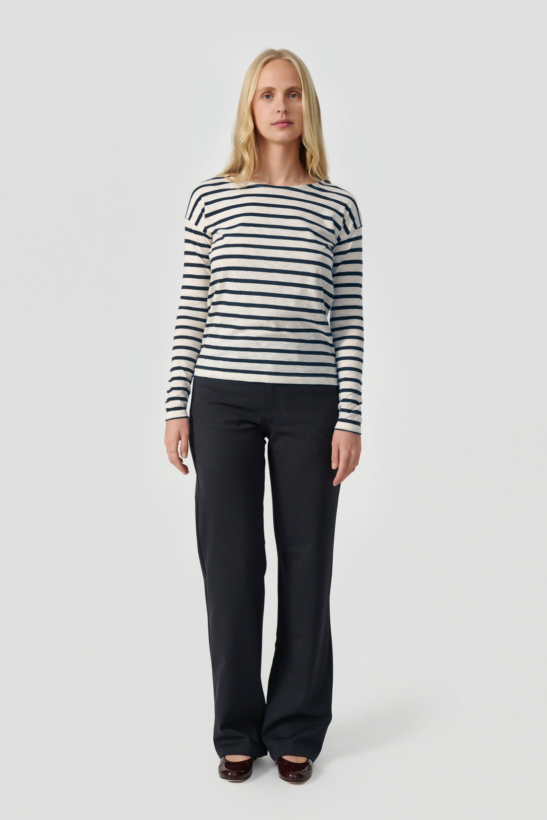 Dorrie long sleeve t-shirt navy/cream stripe