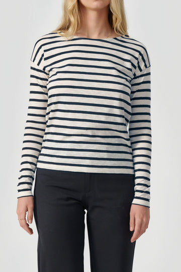 Dorrie long sleeve t-shirt navy/cream stripe